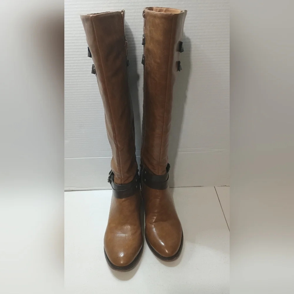 Brown Faux Leather Women's Knee-High Size 11 Boots